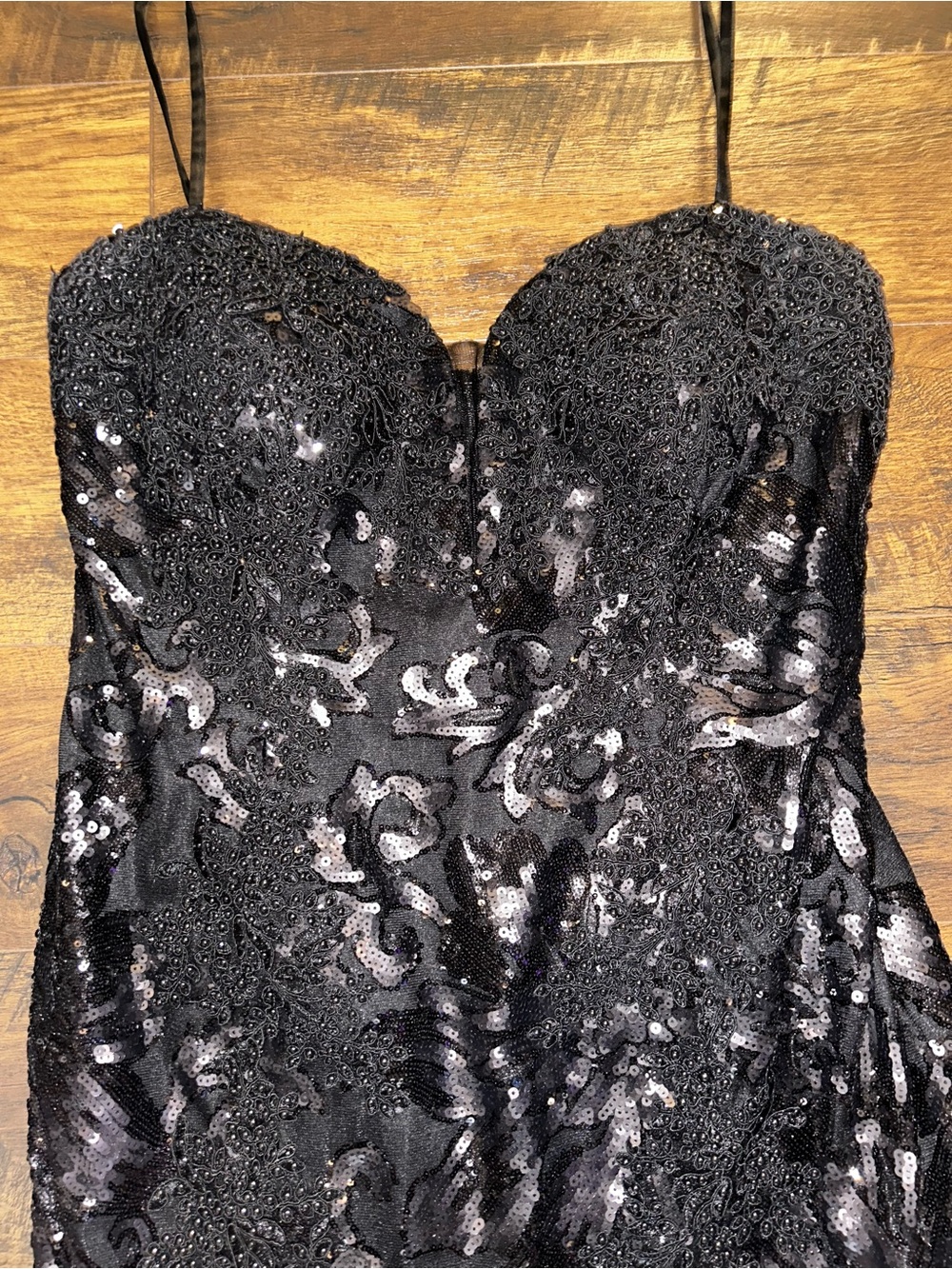 Dave & Johnny Black Sequin Strap Mermaid Dress